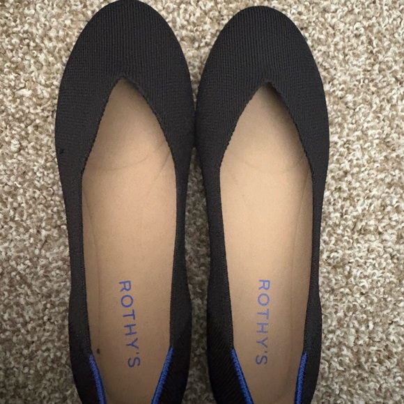 Rothy's Shoes - Rothy's The Daily Flat Black Knit Ballet Flats with Blue Heel Trim